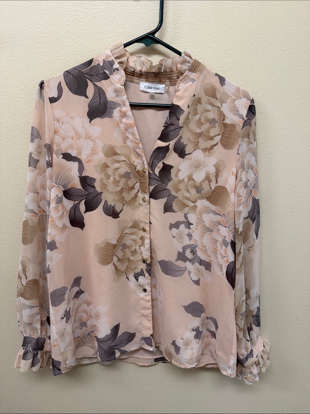 Calvin Klein Peach Floral Button-Front Blouse SzSP